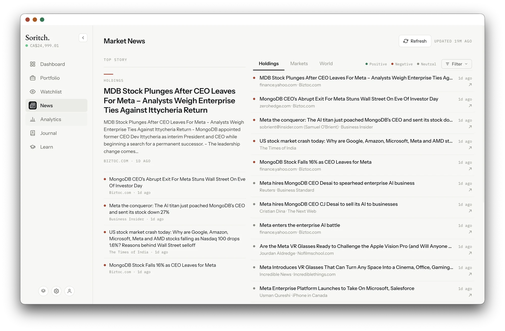 Market news in light mode