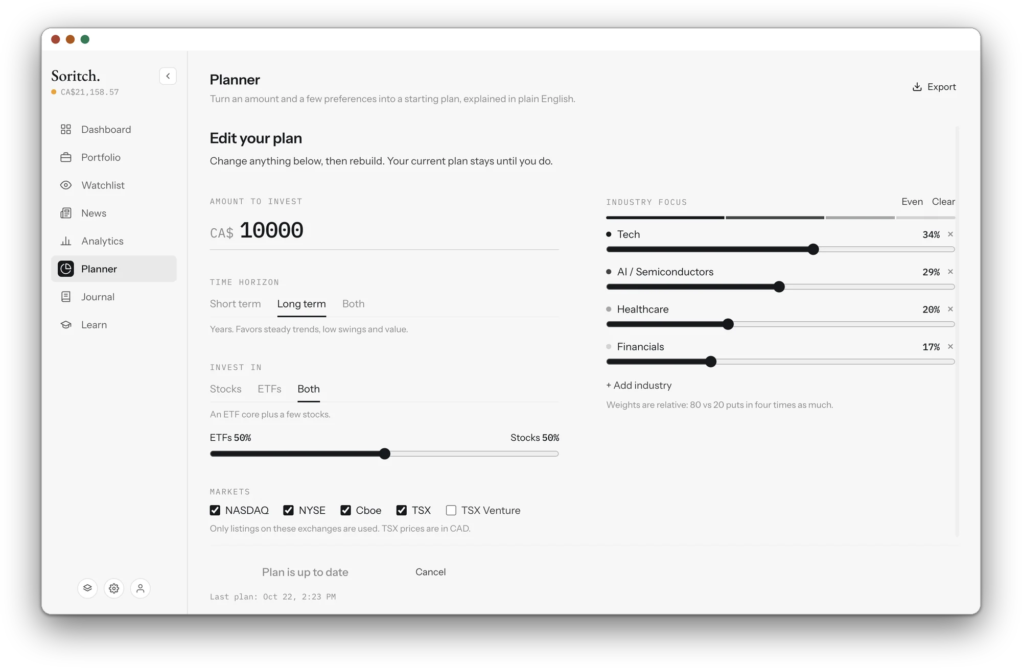 Planner form in light mode
